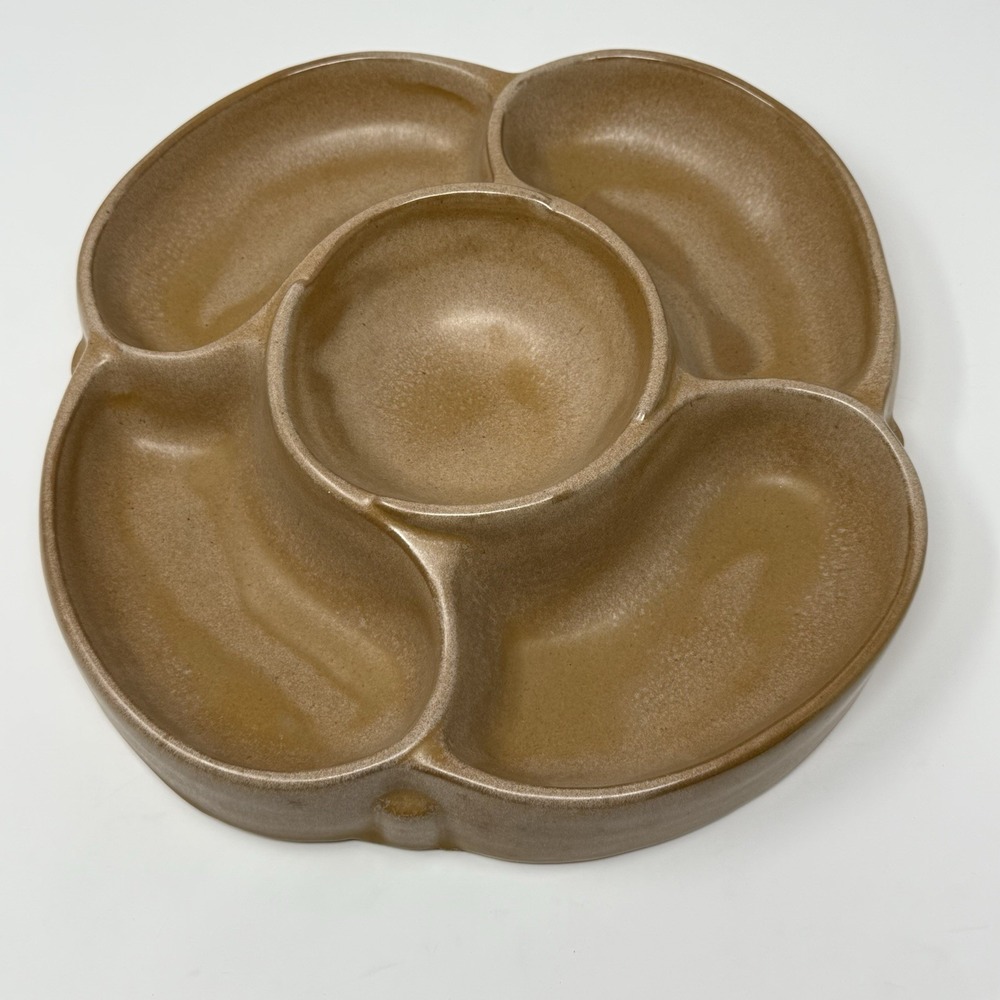 Vintage FRANKOMA Pottery 818 Chip Dip Relish  Divided Dish Chocolate Caramel